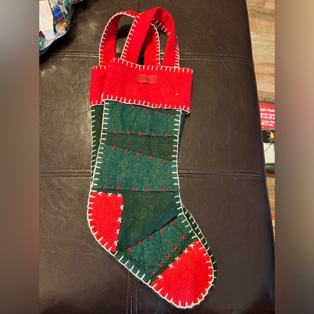 Vintage Dillards Festive Red and Green Christmas Stocking